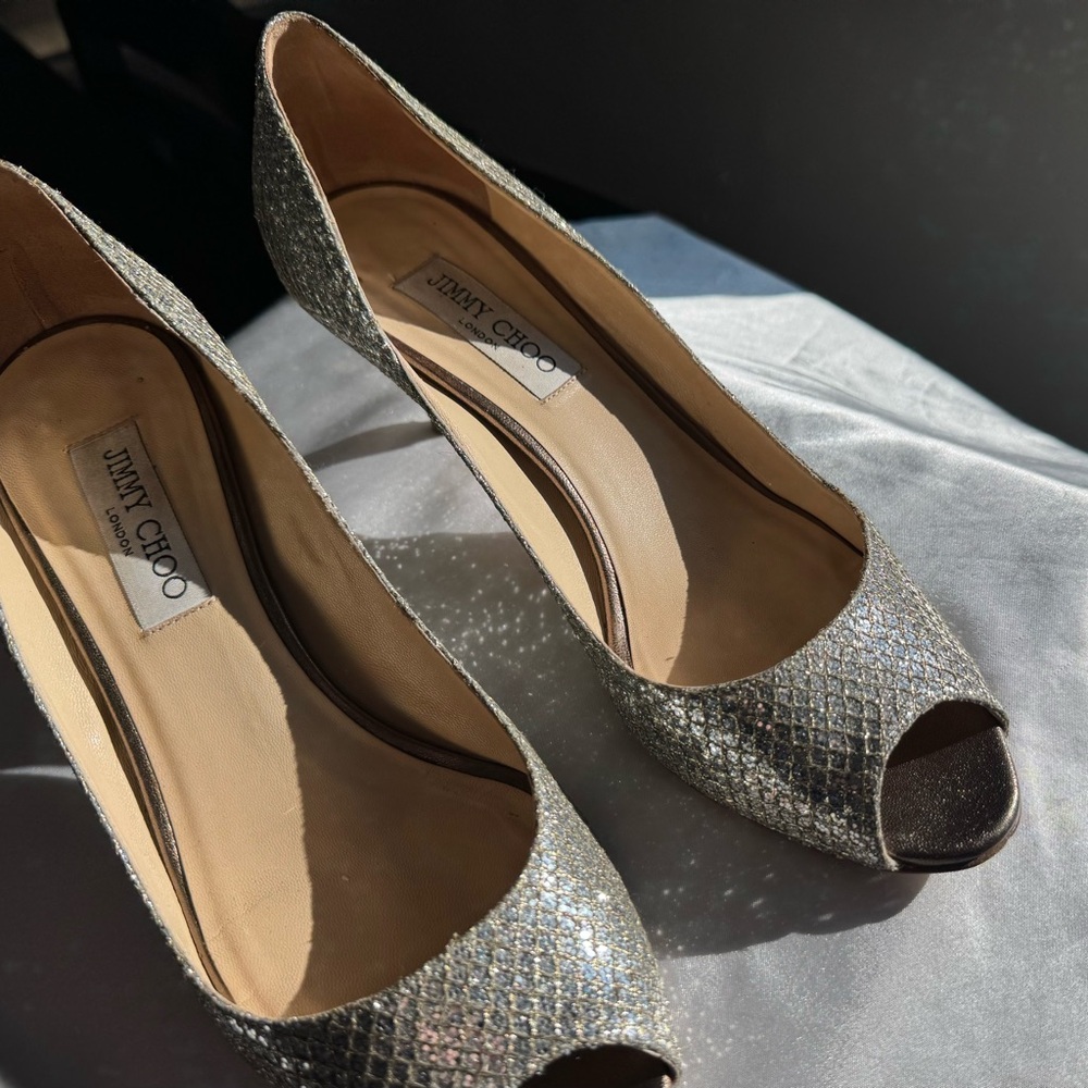 Jimmy Choo Glittering Silver & Gold Heels - Picture 2 of 7